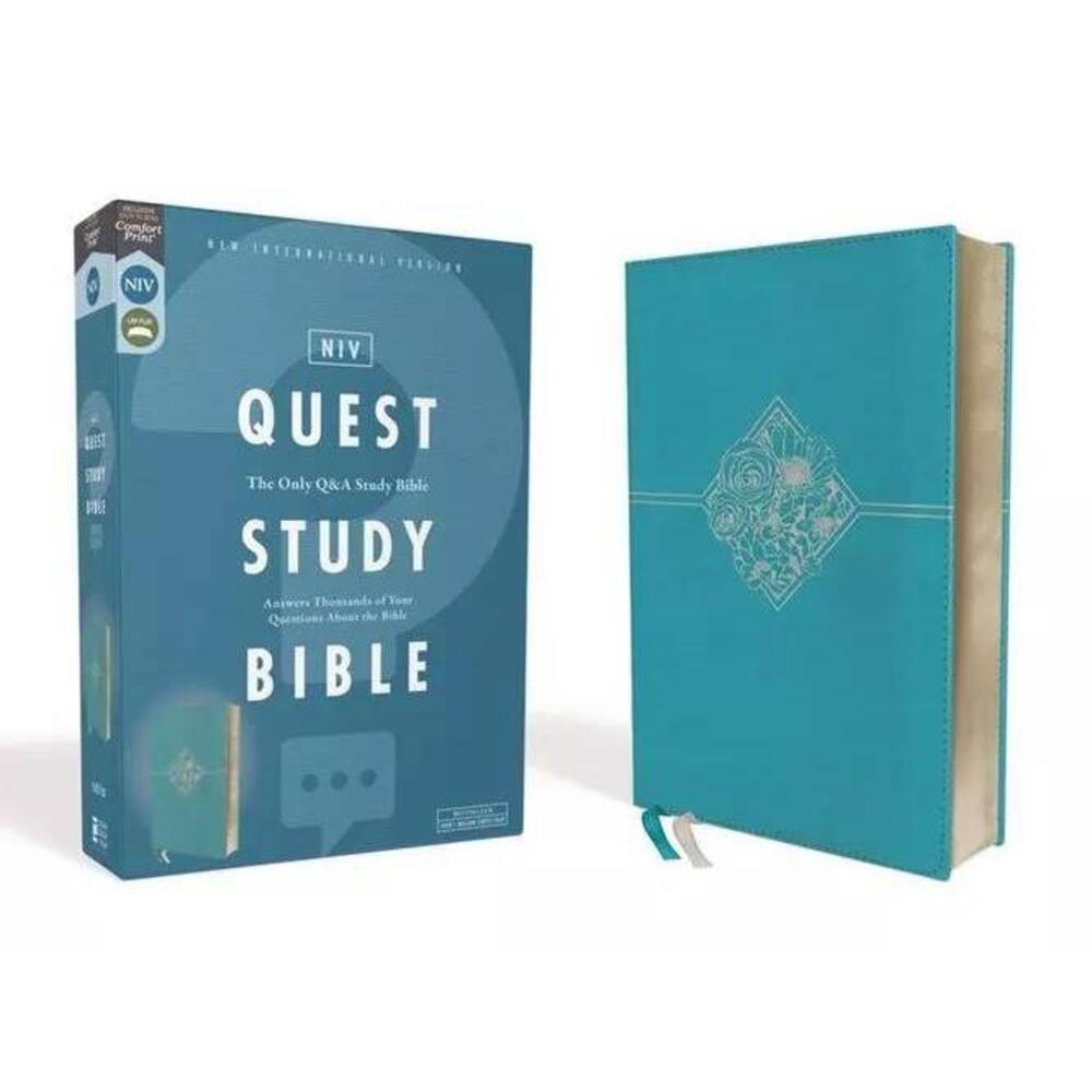 New! NIV Quest The Only Q&A Study Bible Leathersoft Teal Comfort Print Zondervan